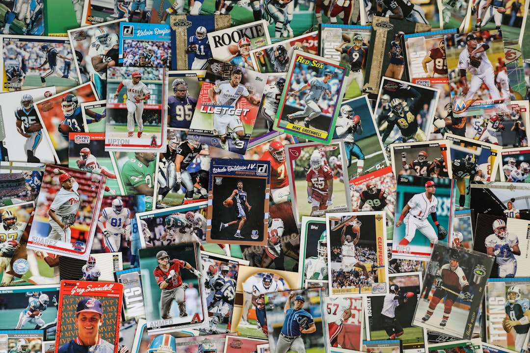 A collection of sports trading cards featuring various athletes in action poses.